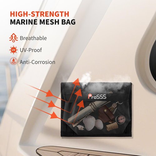 ProSSS (1/2 Pack) – 13.7" x 9.8" – Boat Storage Mesh Bag with Secure Mesh Lid Leak-Proof Design, Strong Adhesive Backing – Ideal Boat Organizer for Tools & Gear – Must-Have Boat Accessories