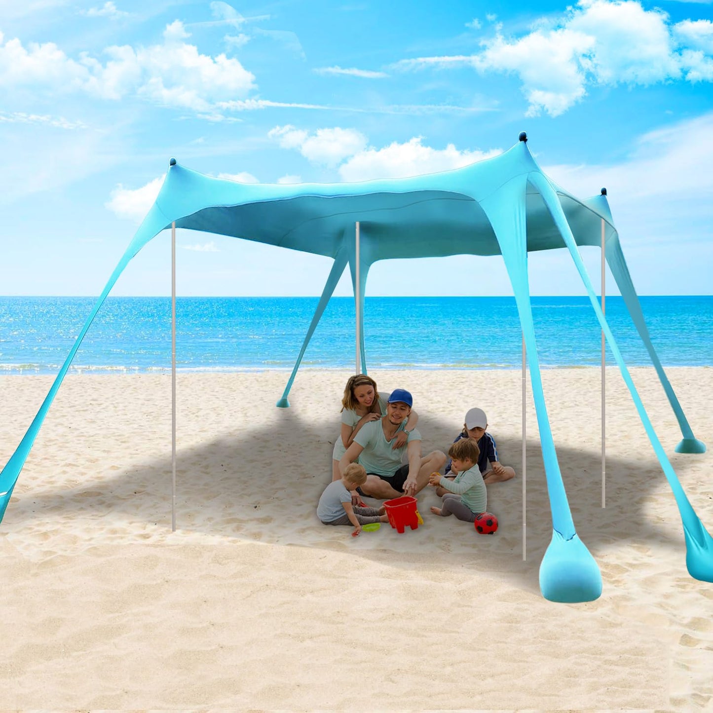 Beach Canopy Beach Tent 11X11 FT 6 Sandbags 4 Stability Poles Beach Shade Canopy UPF50+ Sun Protection Extra Windproof Ropes Carry Bag Easy to Set Up for Outdoor Camping