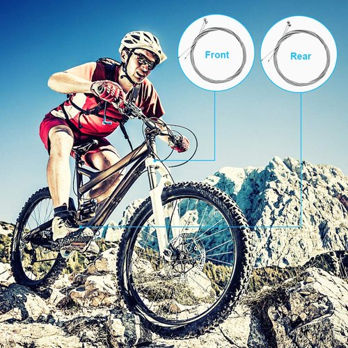 Universal Bike Brake Cable Gear Shifter Cable Wire Set, Professional Bicycle Brake line, Complete Inner Replaceable Bicycle Cable Wire and Alloy Cable Cap End Crimps Kit for Mountain and MTB Bike 2M