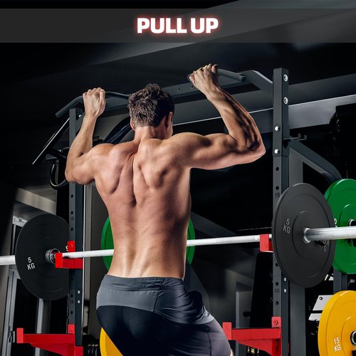 RUNFREELY SR007 2"X2" Squat Half Rack with Multi Grip Pull Up Bar and Plate Storage, 1000LBS Capacity Power Cage for Home Gym Weightlifting and Bench Press