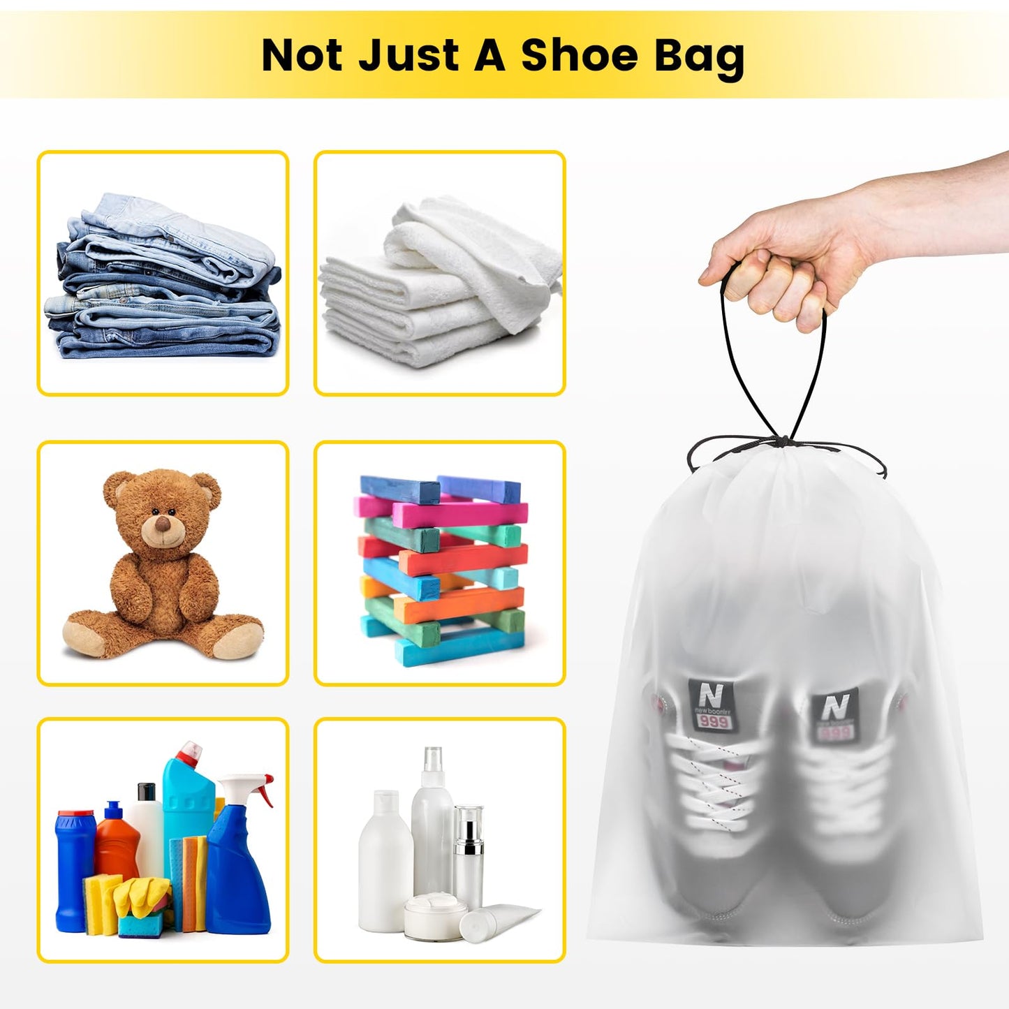 Vorspack Shoe Bags for Travel - 6 Pcs Transparent Drawstring Backpack Travel Shoe Bag Clear Drawstring Bag Large Shoe Organizer with Rope Travel Essentials for Men Women