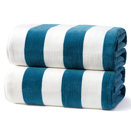 Loon & Lake Sand Resistant Beach Towels Set of 2 | Waffle Weave Reverse to Classic Plush Velour | 2 Pack 30" x 60" | Crafted from 100% Combed Cotton | Wolfeboro Collection - Adriatic Blue