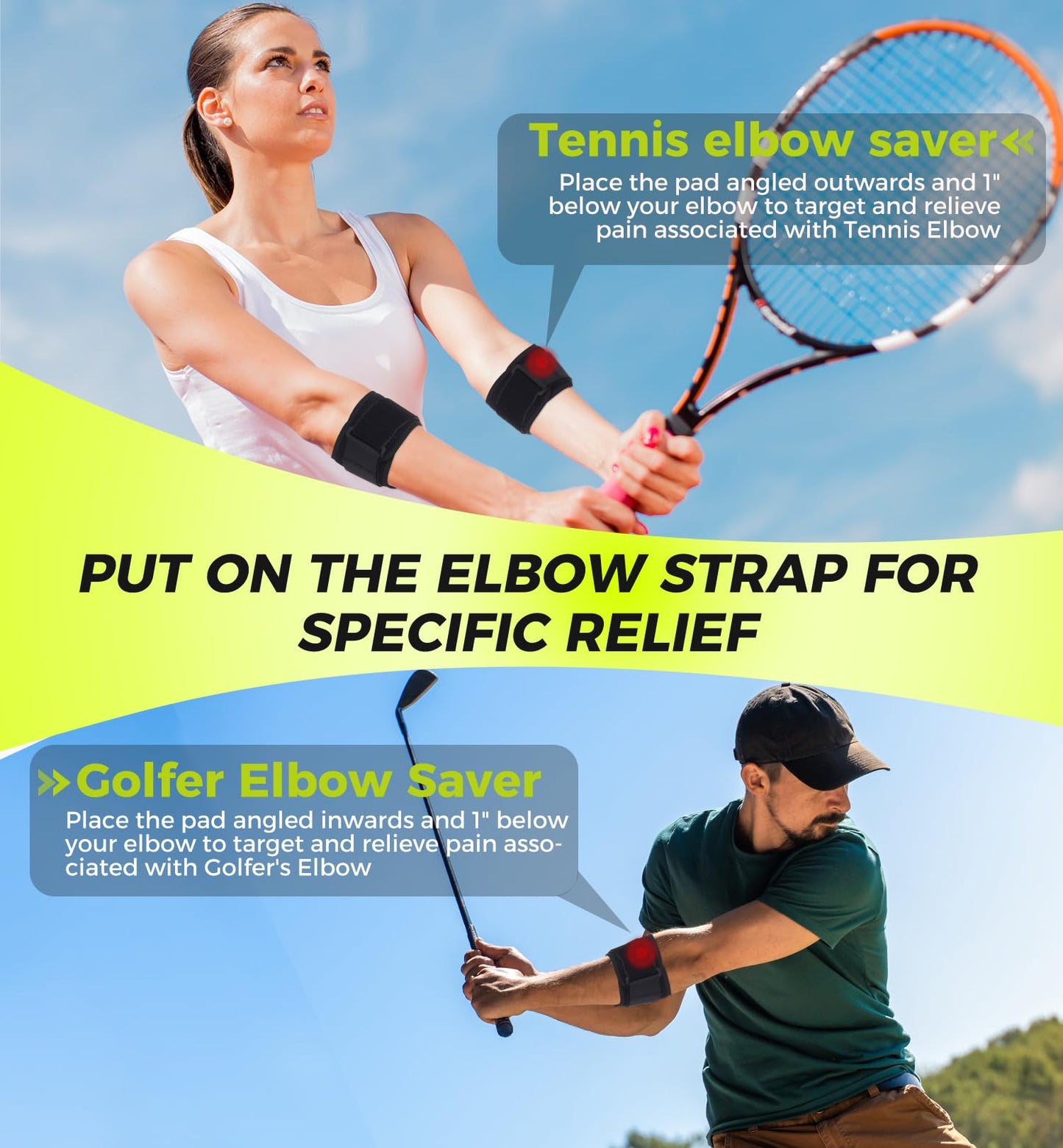HiRui Tennis Elbow Brace for Forearm Tension Relief, Elbow Support Arm Straps Compression Pad for Men Women, Pressure Bands for Tendonitis Strains Weightlifting Golfer Baseball (Black-1 Pack)