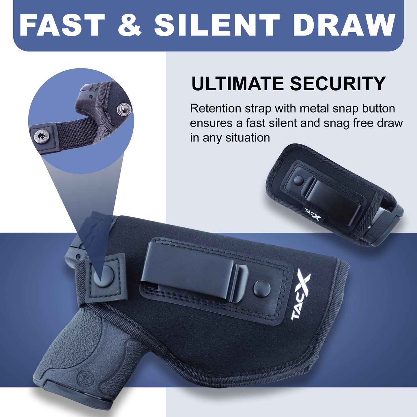 TacX Pro Gear Universal IWB Holster Bundle | Concealed Carry | Inside The Waistband | Flexible, Breathable, Neoprene | S&W M&P Shield 9/40 1911 XDS Taurus Glock (Right Bundle)
