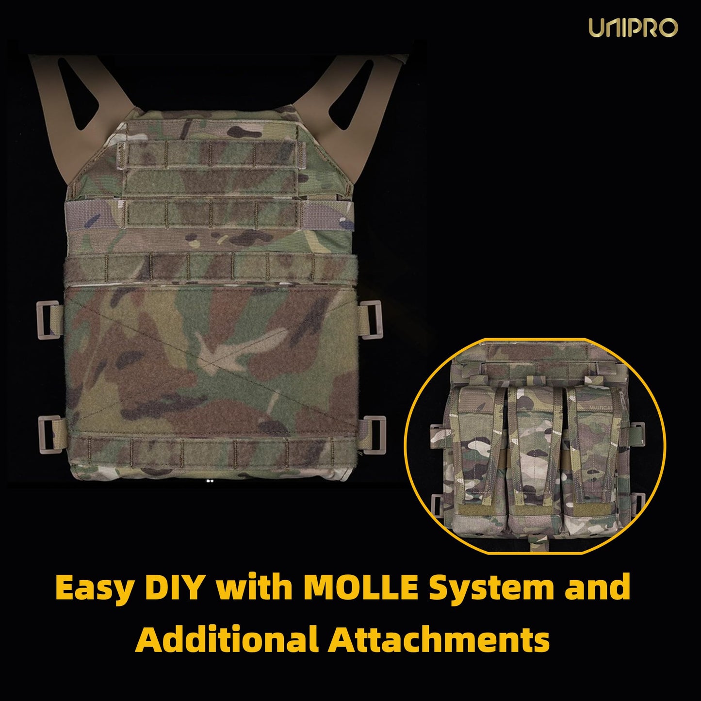 UniPro Tactical Vest, Lightweight Plate Carrier Fits 10"x12" SAPI Plates, Quick Release, CP Camo, Airsoft & Military Training