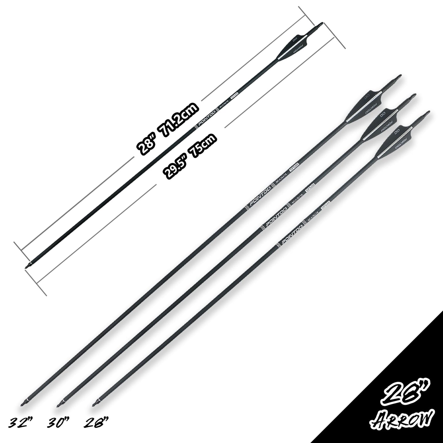Pointdo 28"/30"/32inch Carbon Arrow Practice Hunting Arrows with Removable Tips for Compound & Recurve Bow(Pack of 12) (2Black&White, 28inch)
