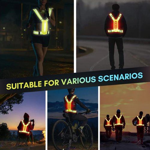 XMT Reflective Running Vest 2PC, High Visibility Rechargeable Adjustable Led Vest with Adjustable Waist and Shoulder, LED Cycling Gear