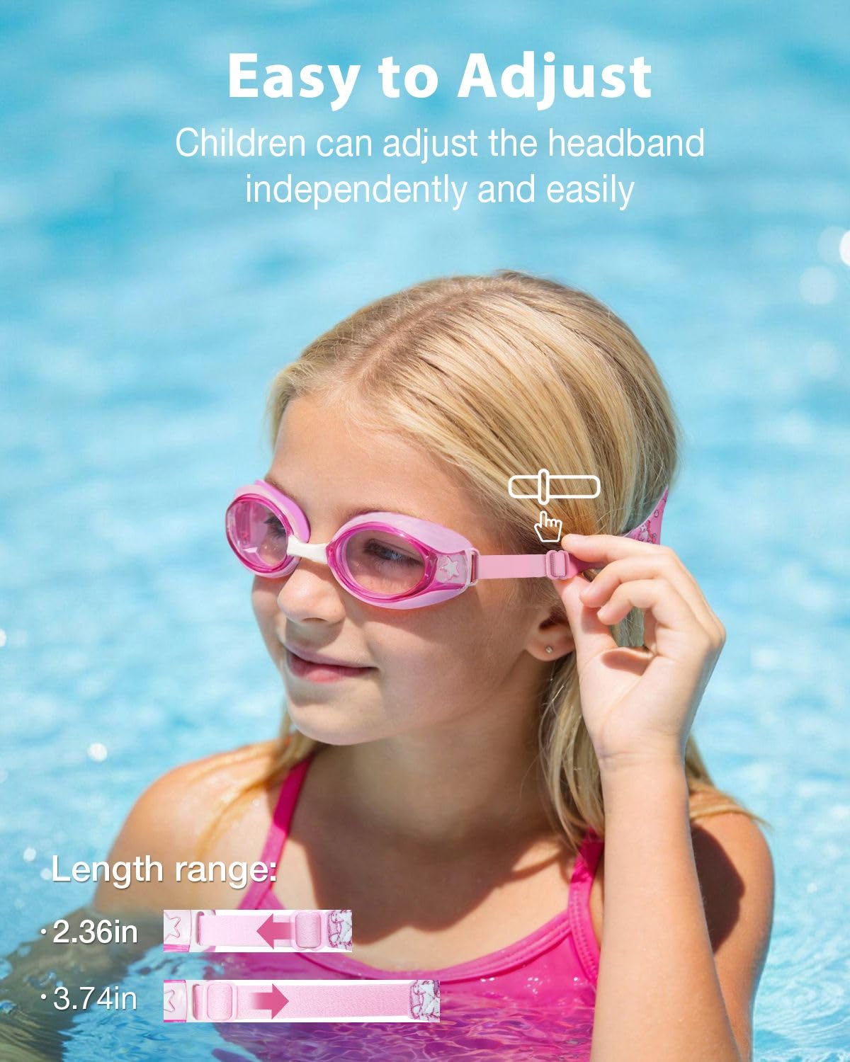 Pixel Panda 2 Pack Kids Swim Goggles with Fabric Strap for 3-12 Anti-Fog Anti-UV, No Leak No Hair Pulling Swimming Goggles Boys Girls Youth Toddlers Pool Water Protection(Pink and Purple)