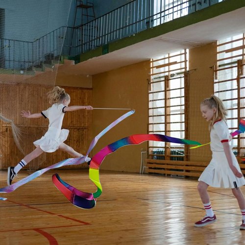Zucosue 2 PCS Dance Ribbons, 78.7inch Gymnastic Ribbon, Sparkling Twirling Dance Ribbon (Gradient Colors)