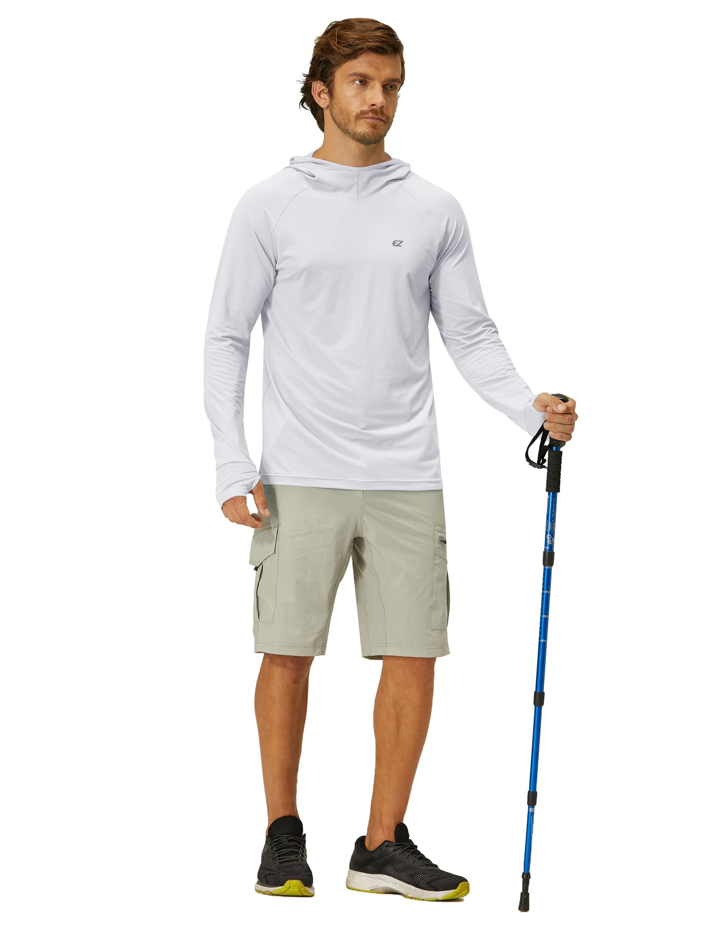 Mens UPF 50+ Long Sleeve Sun Protection Hoodie Swim Shirts Rash Guard for Men UV Protection Fishing Clothing SPF Shirts Light Grey