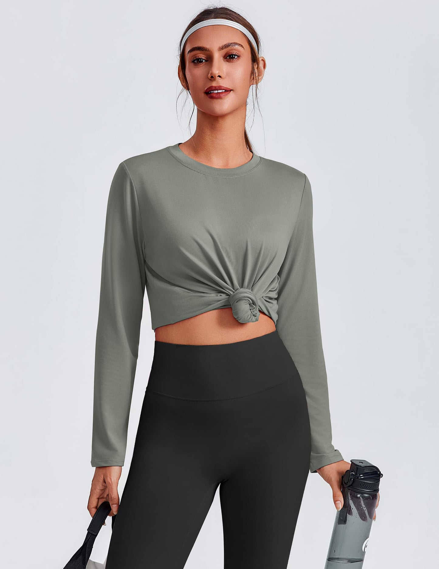 PINSPARK Workout Tops for Women Long Sleeve UPF 50+ Grey Sage M
