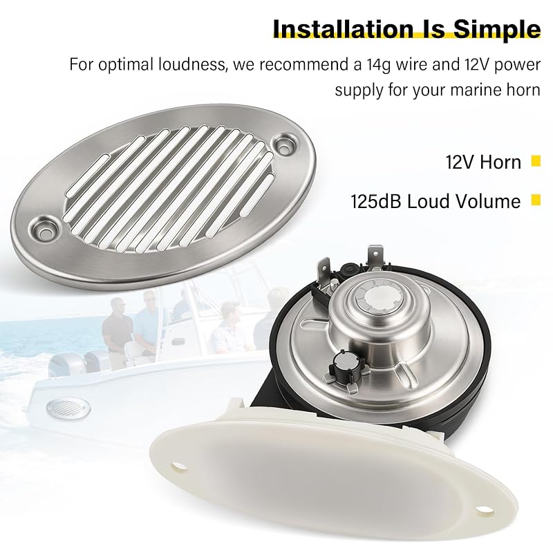 Marine 12V 316 Stainless Hidden Flush Mount Horn - 125dB, 114.3mm Two-Hole Installation
