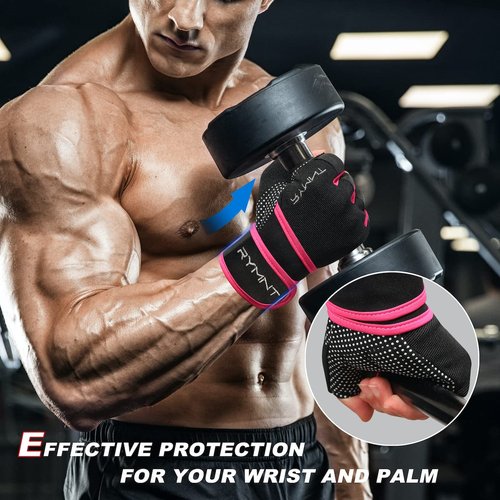 RYMNT Workout Gloves with Weight Lifting Wrist Wrap,Vented Cushioned Palm & Extra Grip for Men Women Gym,Weightlifting,Fitness Training,Fitness,Exercise,WODs,Pullups.Pink-Medium