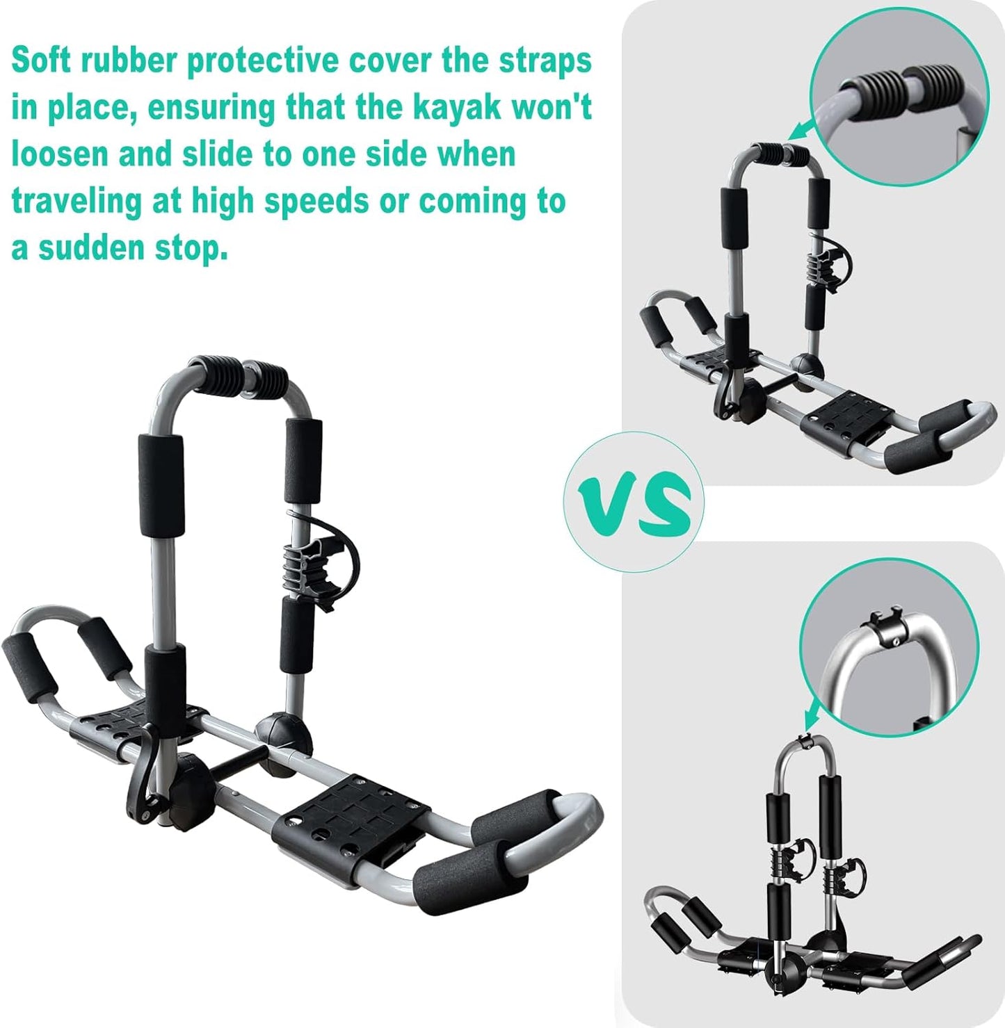 Kayak Roof Rack 4-in-1 Folding Adjustable Bilateral J-Shaped Roof Rack for Kayak/Surf/Ski Roof Carrier Rack with 4 PCS Tie Down Straps On Rooftop Mount on Car SUV Truck Crossbar