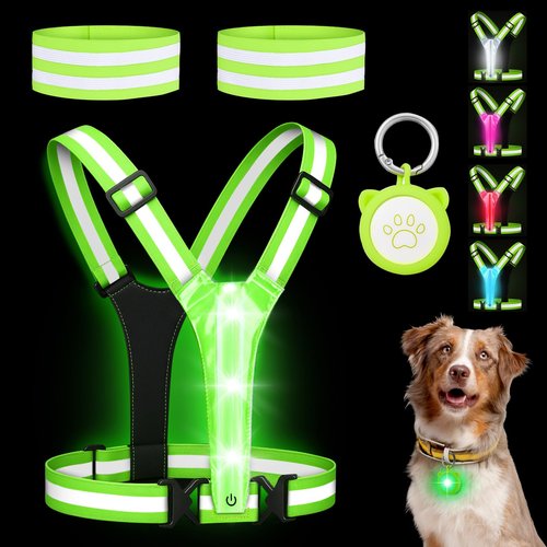 Mexlyca LED Reflective Vest Safety Gear, 5 Lights Colors High Visibility Reflective Running Gear for Dog Walking Running Cycling, Adjustable for Men Women Kids - Dog Light with USB Rechargeable