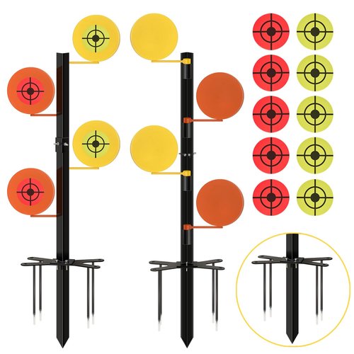 Viorawhite .22 Rimfire Dueling Tree Target Kit 4 Heavy Duty 6" x 3/8" Ar500 Steel Rotate Swing Paddles Shooting Targets Bracket with 20 High Visibility Bullseye Paper for Training Shooting Competition
