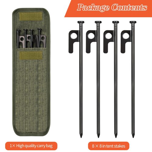 8/16/32 Pack 8in Heavy Duty Forged Steel Tent Stakes, with Storage Bag, for Camping(8 Pack 8in Tent Stakes)