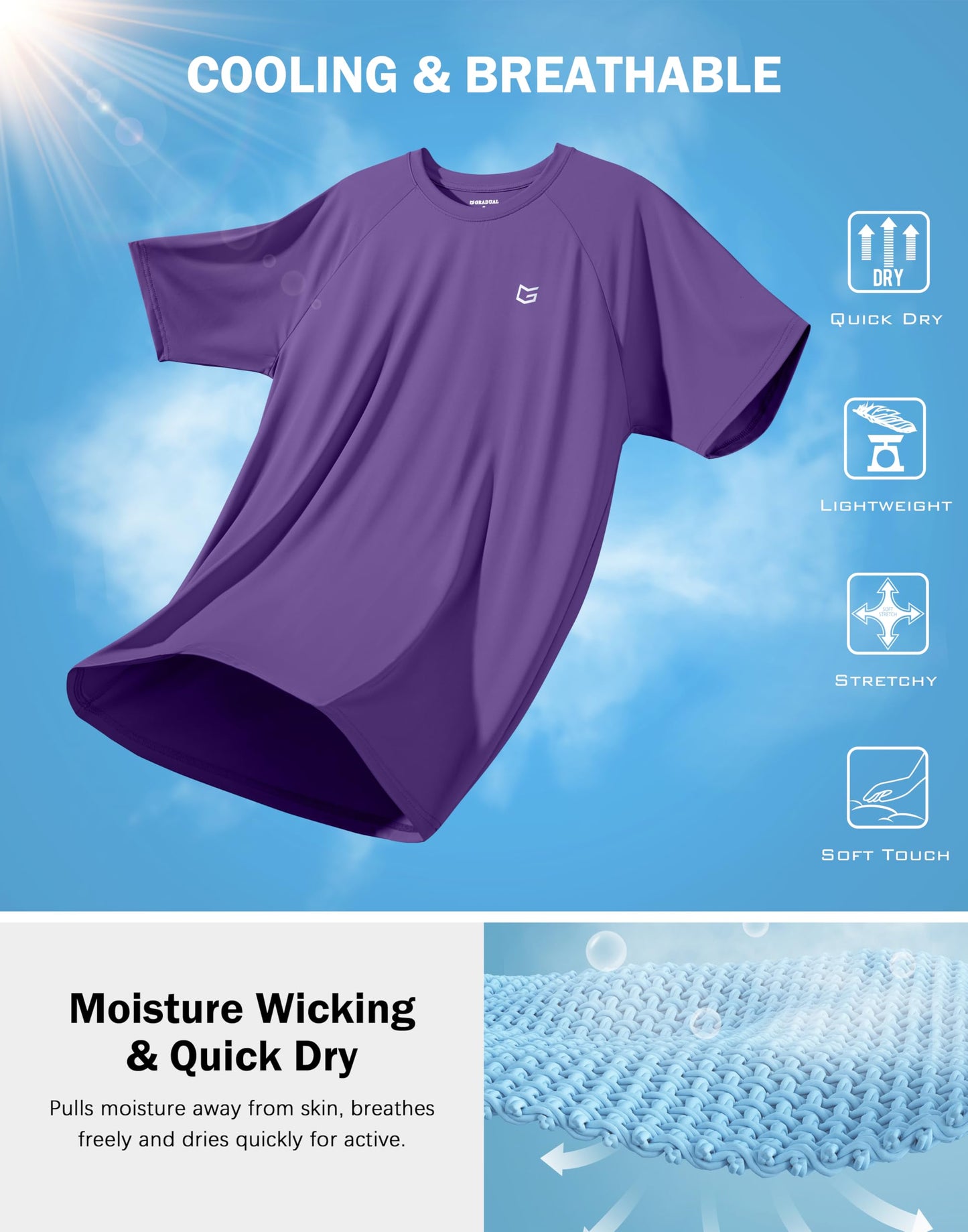 Men's Athletic Workout T-Shirts Moisture Wicking Cooling Running Shirts Short Sleeve Performance Tee for Gym Tennis(Purple,S)