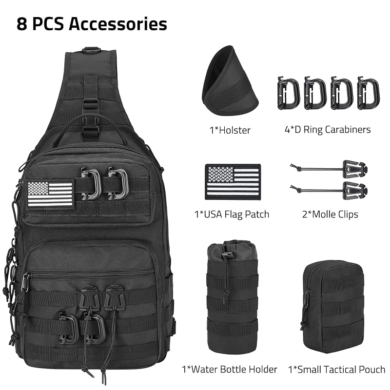 CVLIFE Sling Bag for Men Black Tactical Crossbody EDC Shoulder Bag