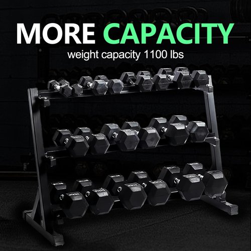 Heavy Duty Steel Dumbbell Rack for 5-50lb Adjustable Dumbbell Weight Storage 3-Tier Weight Stand Rack Home Gym Organizer 1100 LBS Weight Capacity (black, 48 inch)