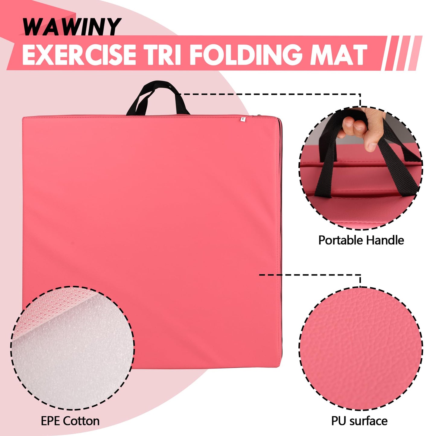 WAWINY 6ft x 2ft Folding Gymnastics Mat - 2-Inch Thick High Density Foam Yoga Mat, Non-Slip Gym Floor Mat for Home Workouts, Pilates & Stretching, Waterproof Oil-Proof Portable Exercise Mat.