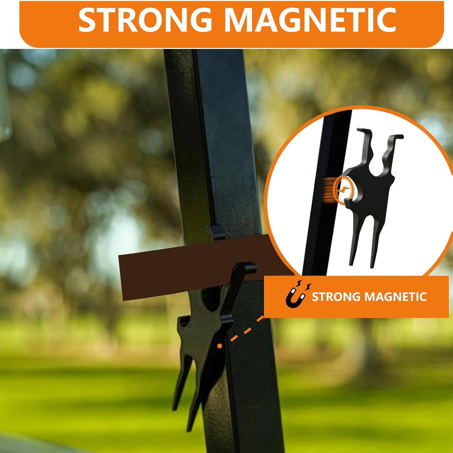 3 in 1 Golf Multi-Tool – Portable Magnetic Holder for Golf Cart – Fits 25 to 40 Ring Gauge, Metal Magnetic Golf Cart Holder with Clamp, Can Opener,Metal Divot Repair Tool and Ball Marker