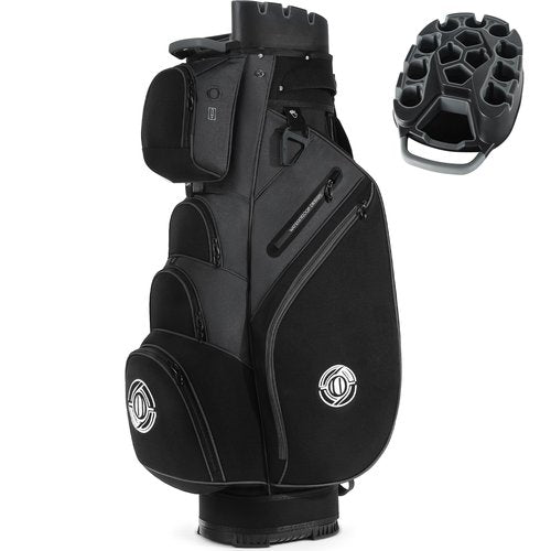Shopsource Golf Bag, 14 Way Top Golf Bag with Full-Length Dividers, Cart Golf Bag for Men Women, Golf Club Bags with Ergonomic Padded Strap, Zippered Pockets, Rain Hood Grey and Black