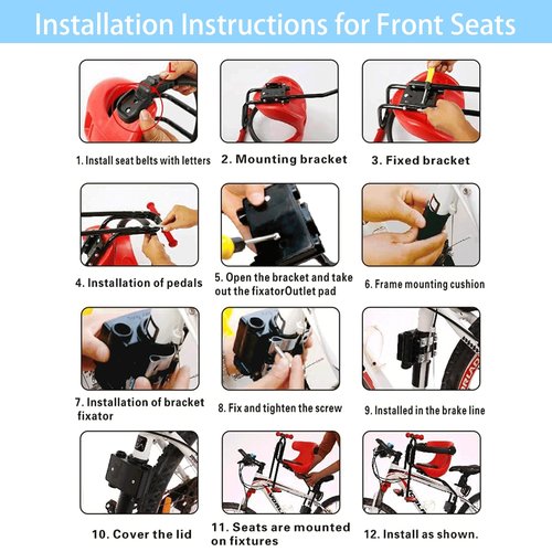 grofyllaa Kids Bike Seat, Baby Bicycle Seat Bearing 50kg Front Mounted Child Bike Seat with Handrail and Seatbelts for Children Aged 8 Months to 4 Years, Adjustable Kids Seat for Adult Bike, Red