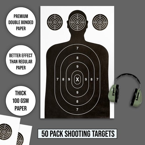 50 Pack Paper Shooting Target for Gun Range, Target Practice- (Industry Standard Size 17 X 25 inch) Silhouette Paper for Handguns, Rifles, Pistols, Airguns, BB Gun, Pellet Gun, Crossbow, Arrow