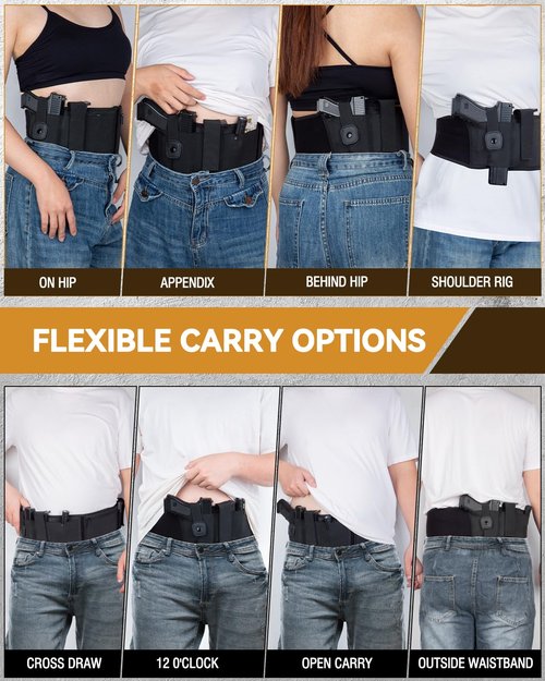 Belly Band Holster for Men Women, CANKROO Gun Holster for Concealed Carry Waistband Conceal Carrier Belt Airsoft Holster Fits G19, 17, 42, 43 for Most Pistols
