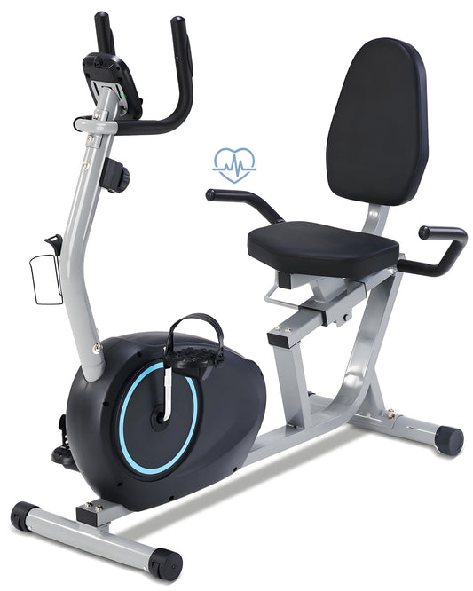 Kawnina Recumbent Exercise Bike for Seniors - Quick Adjust Seat, Magnetic Recumbent Bike with Quiet 16-Level Resistance, 400LB Weight Capacity, Backlit LCD Monitor, Heart Rate Handle