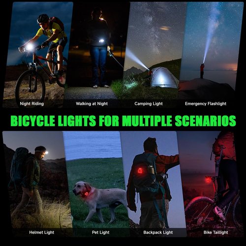 Bike Lights for Night Riding, 2000 High Lumens Super Bright LED Headlight and Back Taillight Set, 5+5 Modes USB-C Rechargeable Waterproof Bicycle Light Front and Rear for Road Mountain Urban Cycling