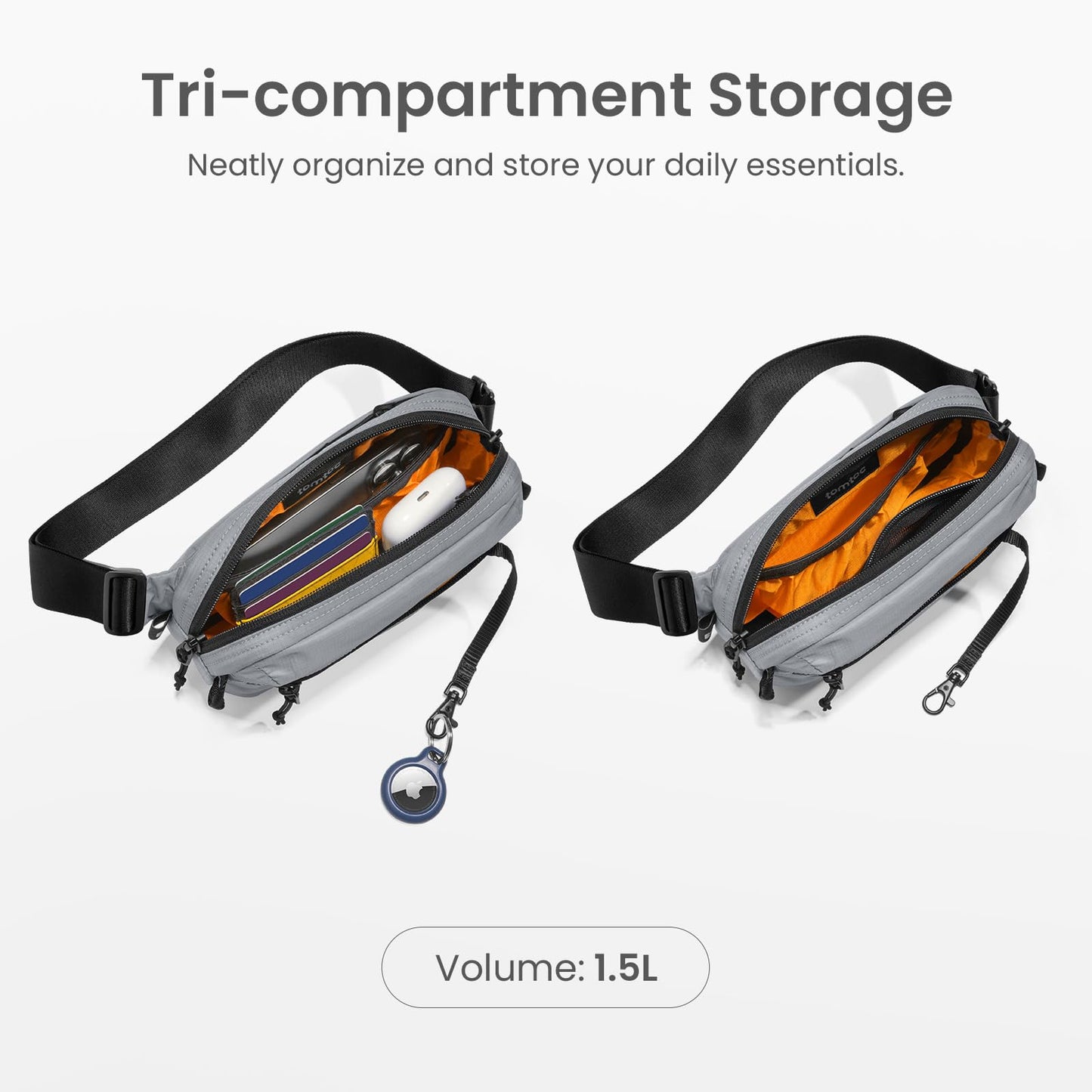 tomtoc 1.5L Sling Bag with RFID Blocking, Crossbody Bag Minimalist Chest Shoulder Pack for Men and Women, Water-resistant Lightweight Casual Waist Fanny Pack for Travel, Daily Use