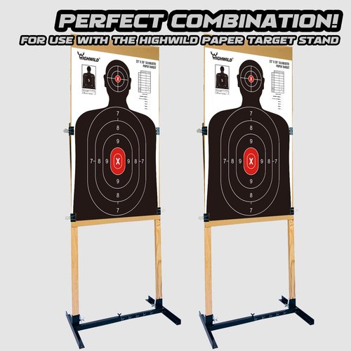 Highwild Shooting Range Silhouette Paper Target - 23X35 Inches - Suitable for Handguns, Rifles, Airguns, BB Guns (20 Pack, White & Black)