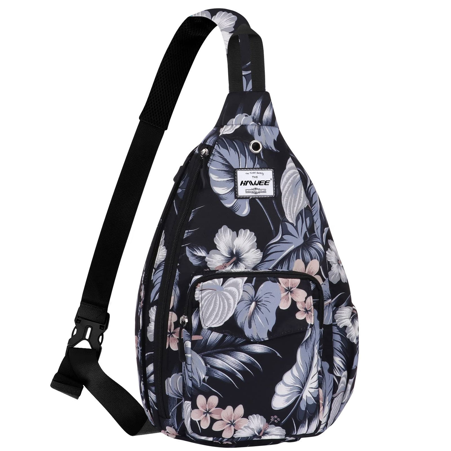 HAWEE Hawaii Flower Crossbody Sling Shoulder Bag Lightweight Waterproof Cloth with Adjustable Strap Earphone Hole, Hibiscus