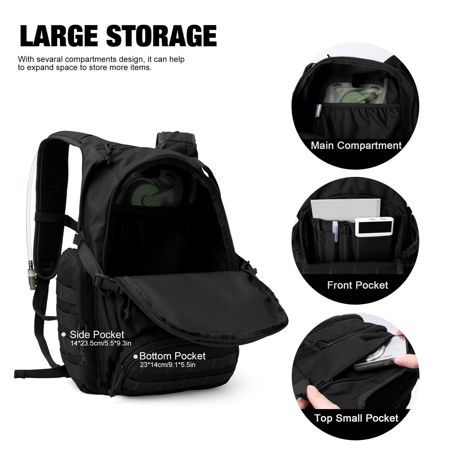 Mardingtop 25L Tactical Backpacks Molle Hiking daypacks for Camping Hiking Military Traveling Motorcycle Black