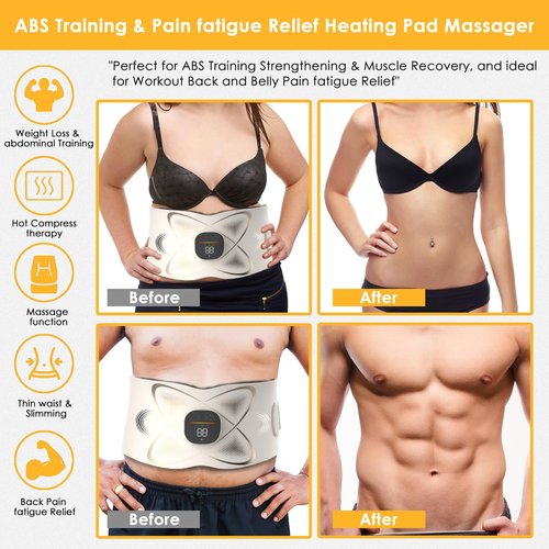 Abs Sculptor, Ab Toning Belt with Heating Pad for Stomach Cellulite Removal Fat Burning, ab Toner Machine for Belly Exercise Smooth & Firming, Lower Back Massager for Women Men Pain Relief Unisex
