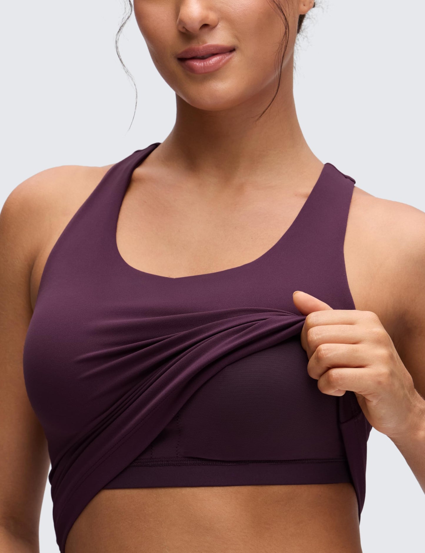 CRZ YOGA Butterluxe Workout Racerback Tank Tops for Women - Padded Athletic Spandex Yoga Shirts with Built in Bra Deep Purple Medium