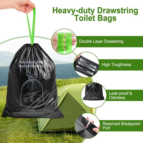 BLIKA 40 Count Toilet Replacement Bags with Drawstring, 8 Gallon, 30 Liter, Heavy Duty 1.97 Mils, Compost Bags 8 Gallon, Camping Toilet Bags for Portable Toilet, Car Travel, Camping, Long Trips