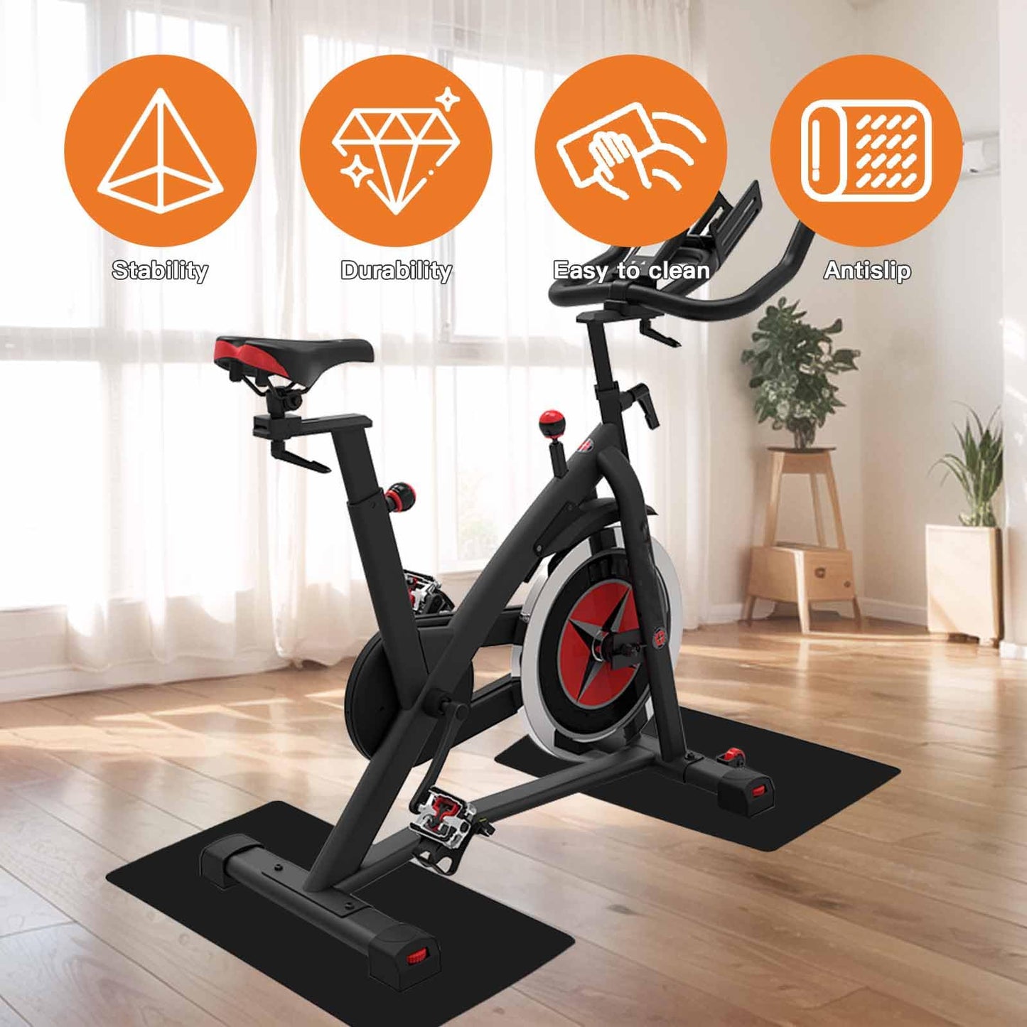 2-Pack Non-Slip Exercise Bike Mat for Peloton & Concept 2 Rower - Protects Hardwood Floors & Carpets - Gym Equipment Mat for Spin Bikes, Trainers, Home Workouts (11.8 inches x 23.6 inches)