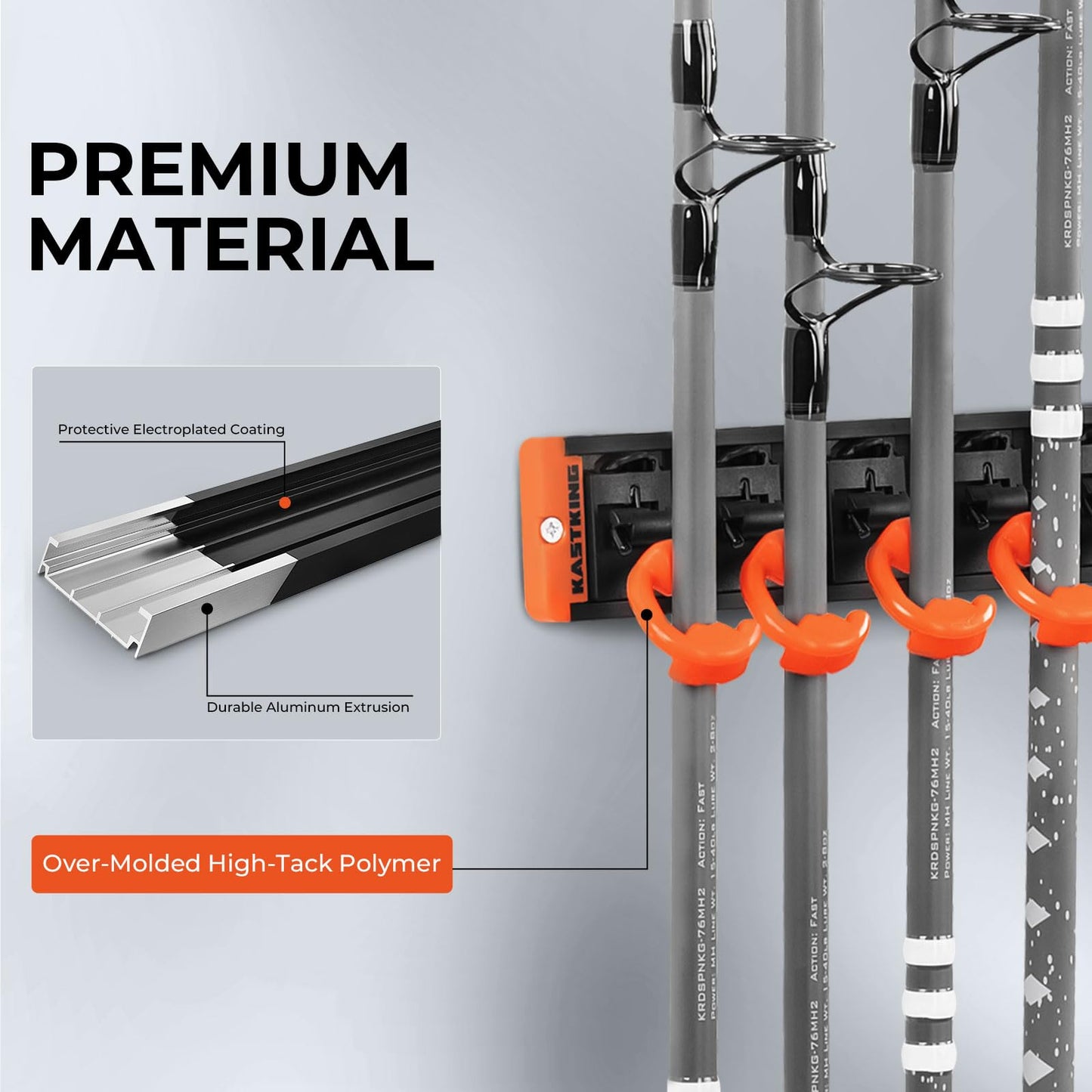 KastKing V10 Pivot Grip Fishing Rod Holder–Adjustable, Space-Saving Wall-Mounted Rod Holder, 10 Polymer-Coated Steel Hooks, Expandable Storage System, Holds 10 Rod & Reel Combos, 1 Pack