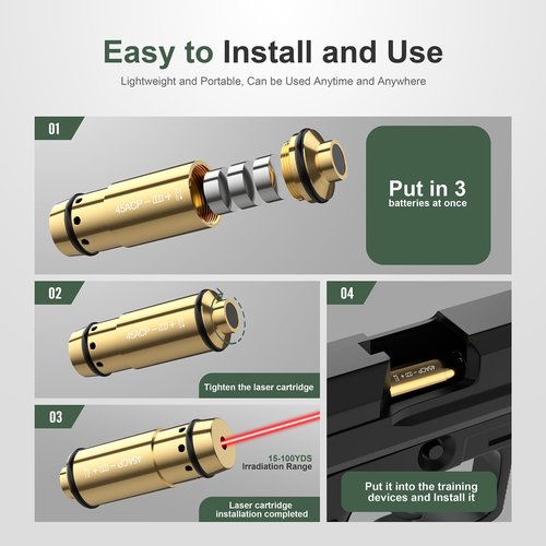 Vstranics 45ACP Laser Training Cartridge Dry Fire Training System with Rubber Snap Cap, O-Rings and 3 Set Batteries for Dry Fire Practice and Shooting Training
