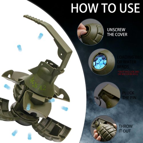 Disratw M26A2 Airsoft Grenade Toys 2pcs Tactical Grenade Plastic CS Battle Game Toy Hand Grenades Pull Ring Toys Role Play Model Prop for Age 14+ (Green)