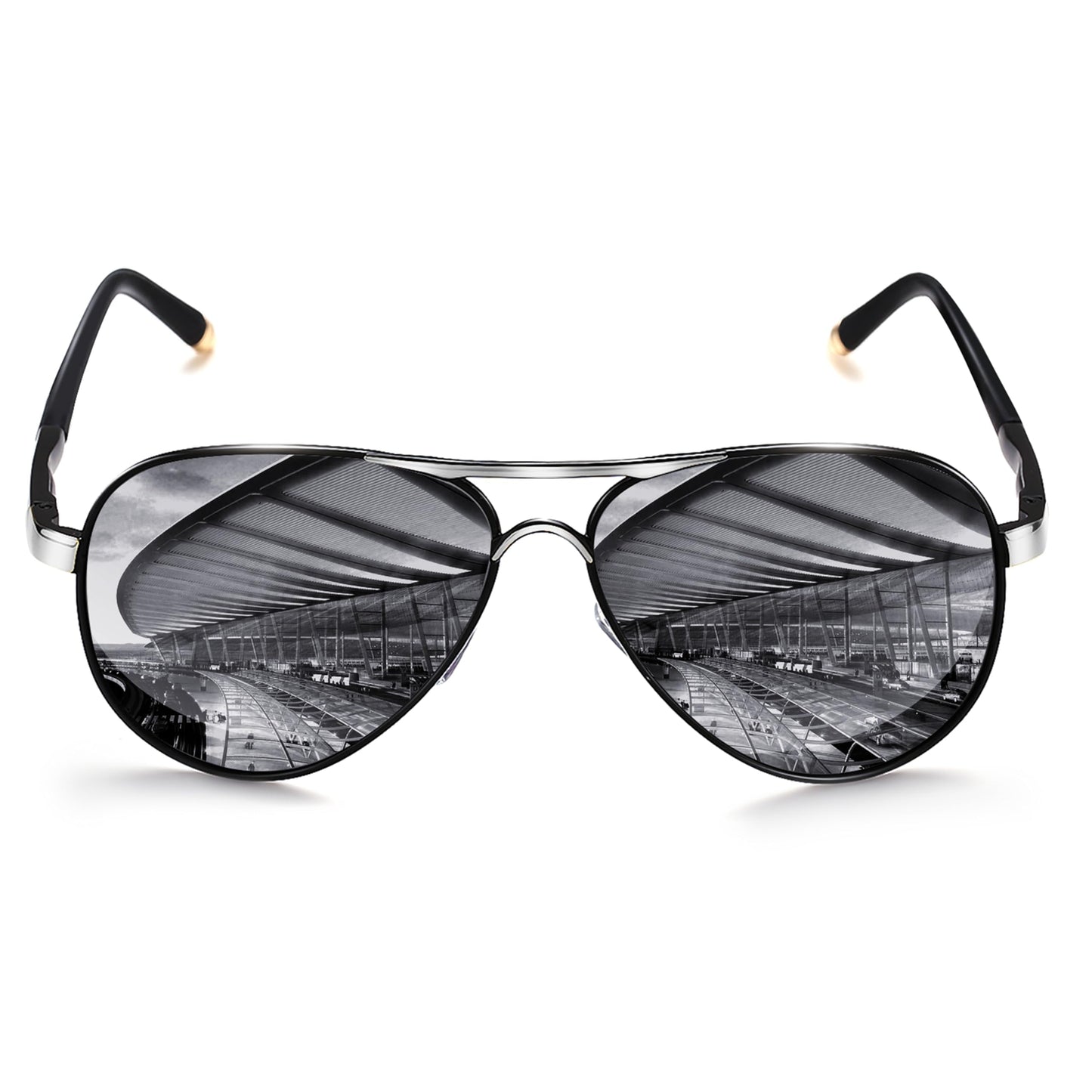 ROCKNIGHT Polarized Aviator Sunglasses for Men Women UV400 Metal Frame Flat Top Driving Outdoor Shades Lightweight 58mm Silver Mirror Lens