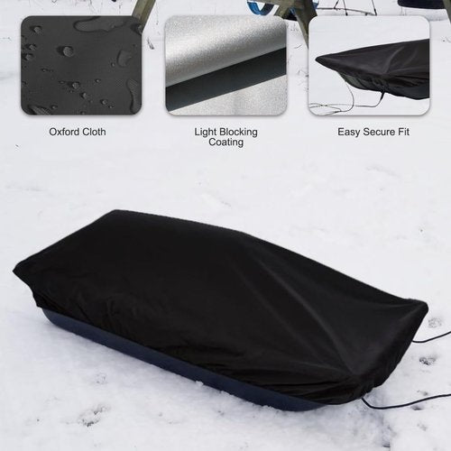 CurcKua Sled Cover, 60x24x8 Inch Ice Fishing Sled Cover, Silver Coated Oxford Cloth Jet Sled Cover, Waterproof Sun Protection Otter Sled Cover with Drawstring, Black Otter Sled Cover Jet Sled Cover