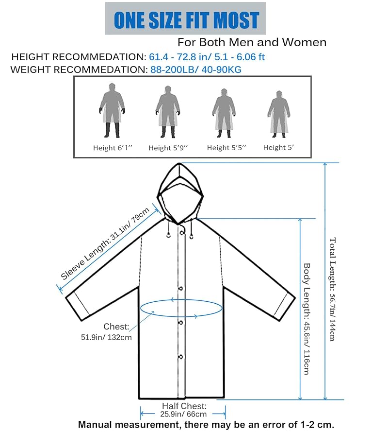 HLKZONE Rain Ponchos for Adults 2 Pack - Packable Rain Coat with Drawstring Hood, J-Blue+Pink, One Size