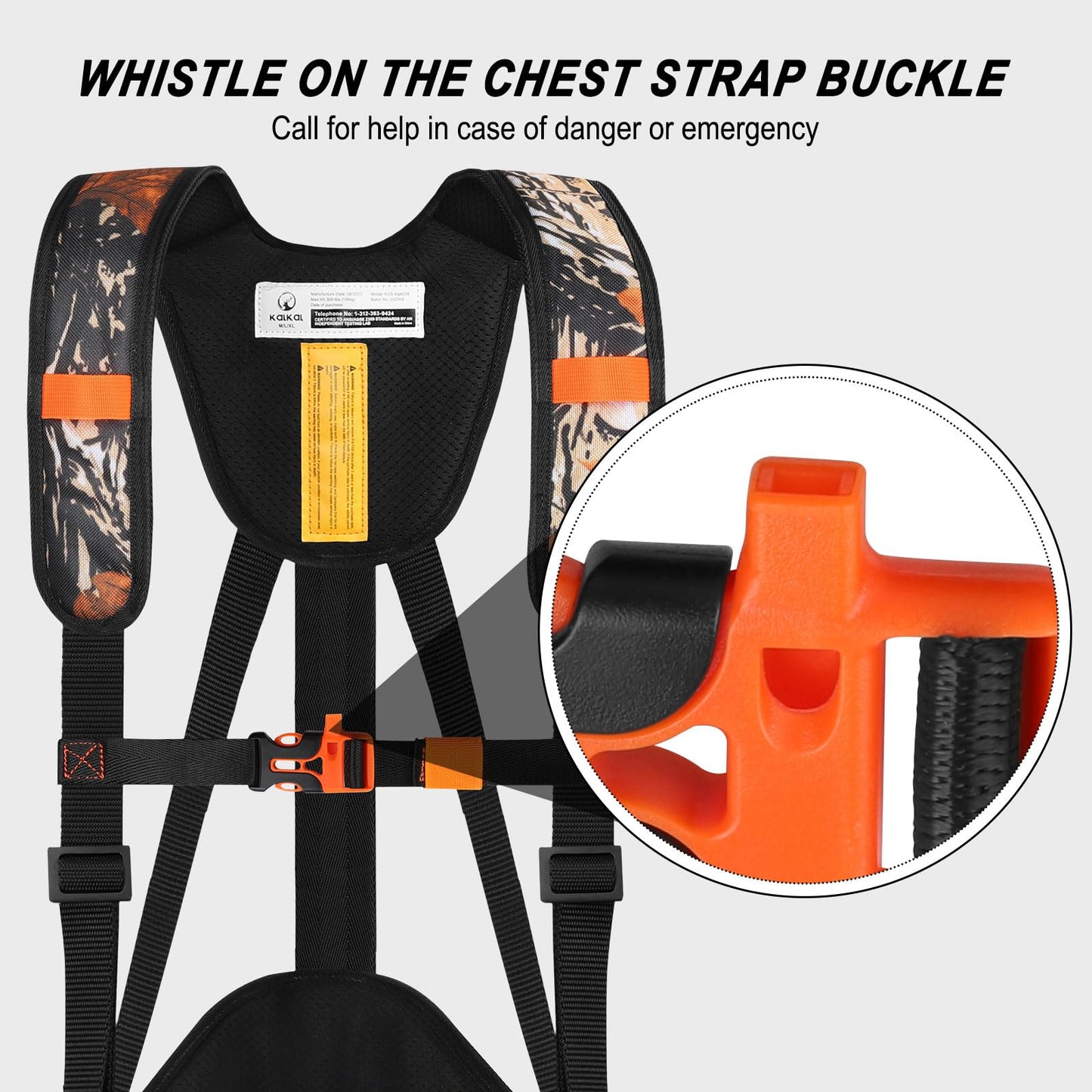 Kalkal Tree Stand Harness, Hunter Safety System Harness with Whistle Aid, Adjustable Lightweight Hunting Harness for Hunting M/L/XL