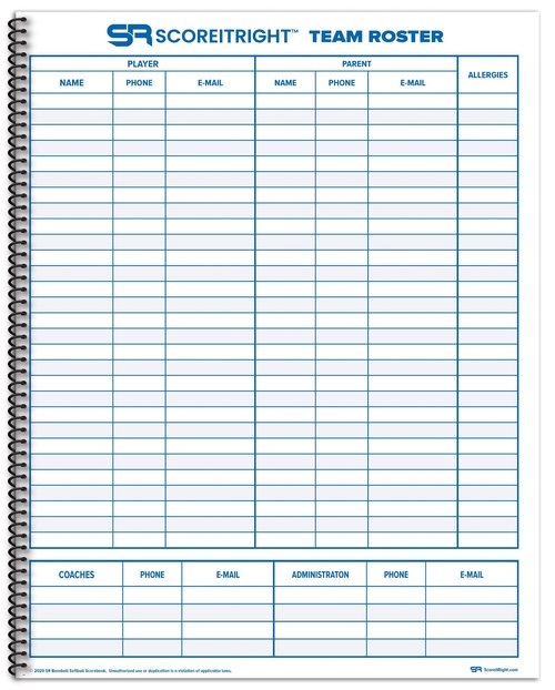 Score It Right Big Blue Baseball/Softball Scorebook – Premium Score Keeping Book – 16 Player - 30 Game Scorebook with Pitch Count, Individual Player Stats, Batting Average Chart