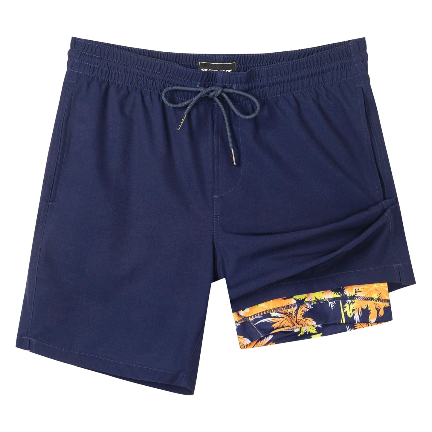 SURF CUZ Mens Swim Trunks with Compression Liner Quick Dry Swim Shorts 7" Swimming Trunks Stretch Bathing Suit 7 Inch,03 Navy,XS