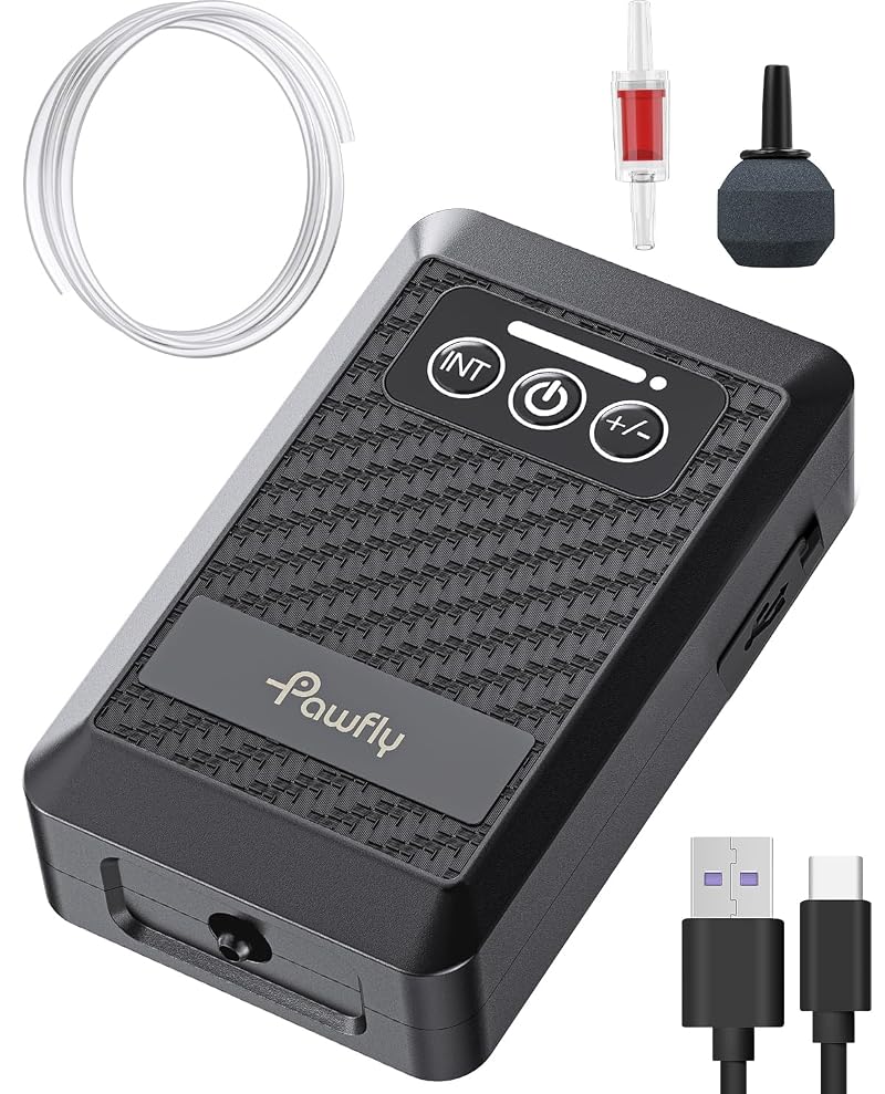 Pawfly Ultra Quiet USB Rechargeable Live Bait Aerator for 5-100 Gallon Buckets - 1.5W, 24-36h Battery Powered